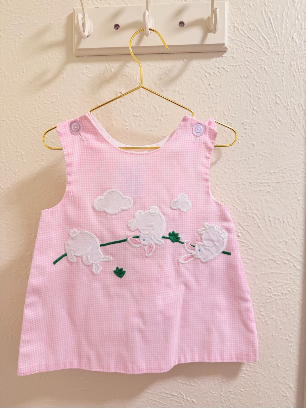 Kelly's Kids Pink Gingham Bunny Embroidered dress